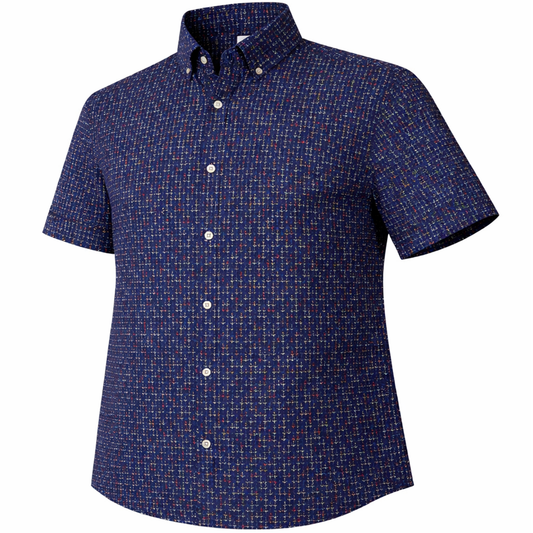 Anchors Away woven shirt navy short sleeve stretch button-down front view
