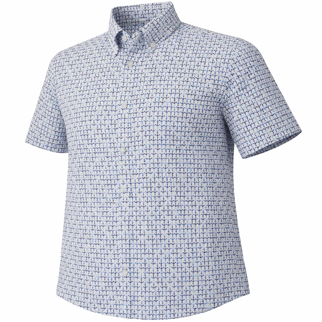 Anchors Away woven shirt white short sleeve stretch button-down front view