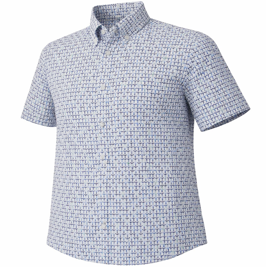Anchors Away woven shirt white short sleeve stretch button-down front view