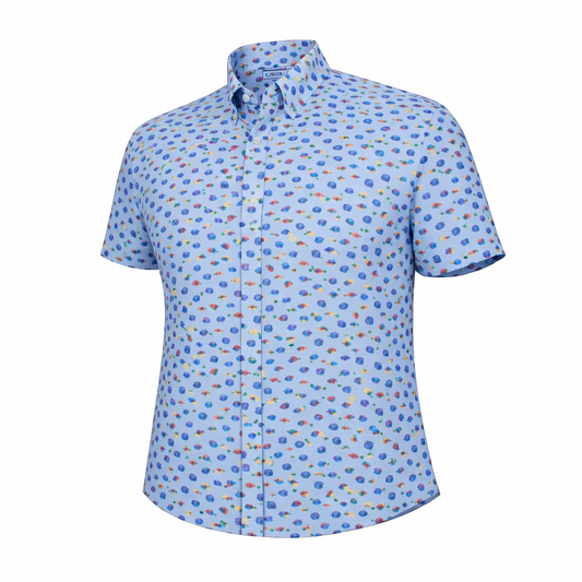 Aquarium Woven Shirt blue multi aquatic graphic short sleeve button down front view