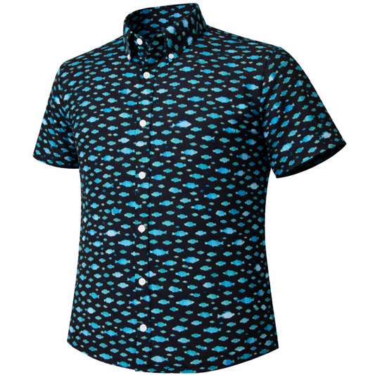 Arty Fish woven shirt smoke short sleeve stretch button-down front view
