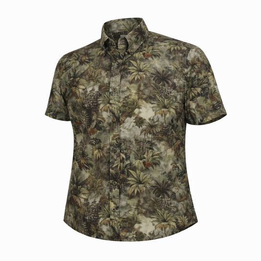 Babylon Woven Shirt olive pattern short sleeve stretch button down front view