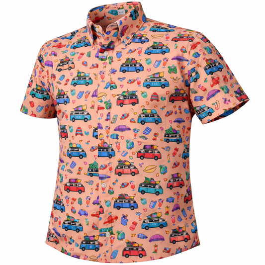 Beach Day woven shirt peach short sleeve stretch button-down front view