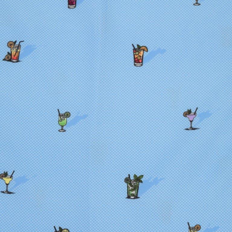 Cocktail Hour Woven Shirt blue cocktail pattern detail close up