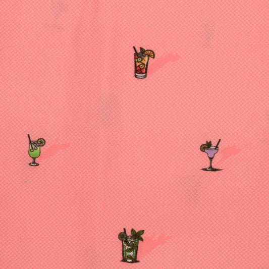 Cocktail Hour Woven Shirt coral cocktail pattern detail close up