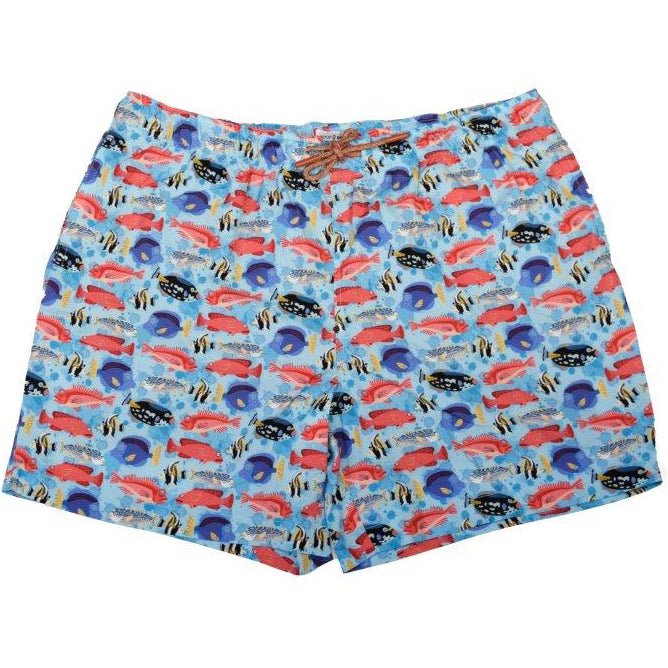 Fish swim trunks aqua athletic fit quick dry front view