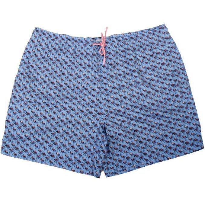 Flamingo Flock swim trunks blue athletic fit quick dry front view