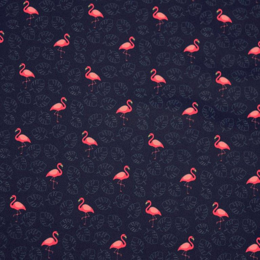 Flamingo Printed Polo navy flamingo pattern detail close up
