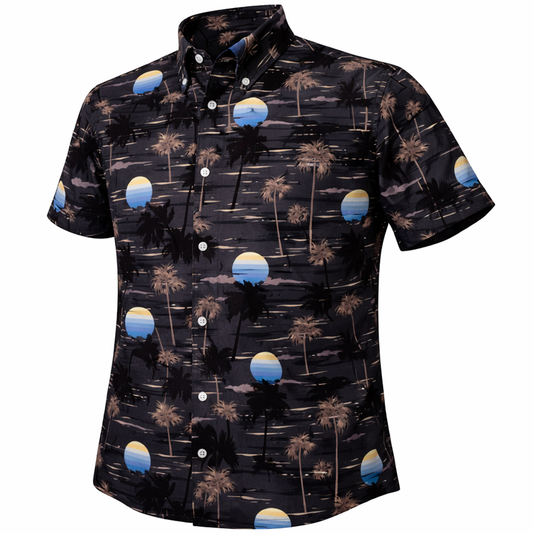 Island Paradise woven shirt black short sleeve stretch button-down front view