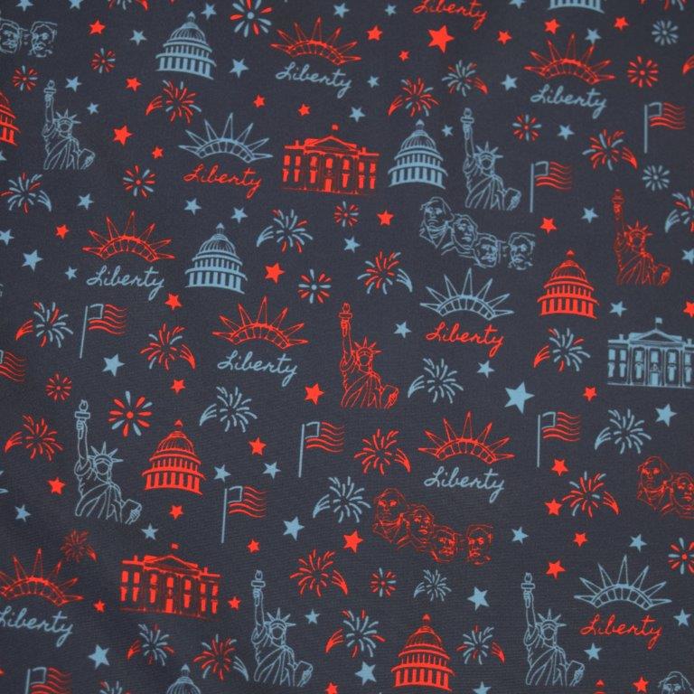 Lady Liberty Woven Shirt navy Lady Liberty graphic detail close up