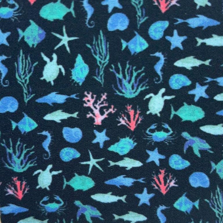 Marine Life Woven Shirt navy marine life pattern detail close up