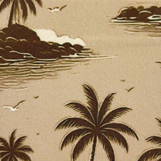 My Isle Woven Shirt khaki tropical pattern detail close up