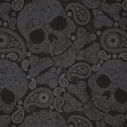 Paisley Skull woven shirt black paisley skull graphic detail close up