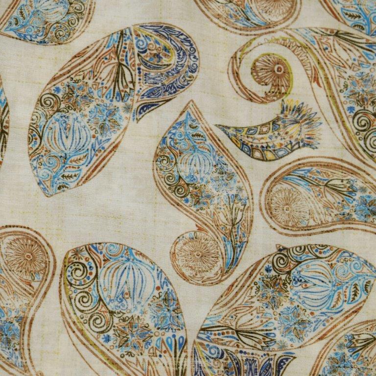 Paisley Time Woven Shirt tan teal paisley pattern detail close up