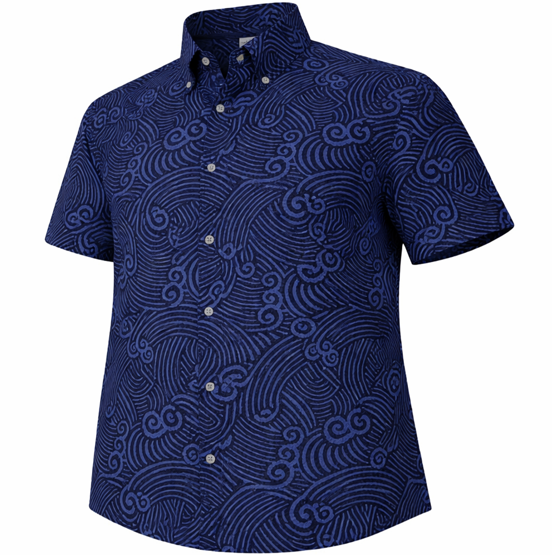 Ripcurl woven shirt navy short sleeve stretch button-down front view