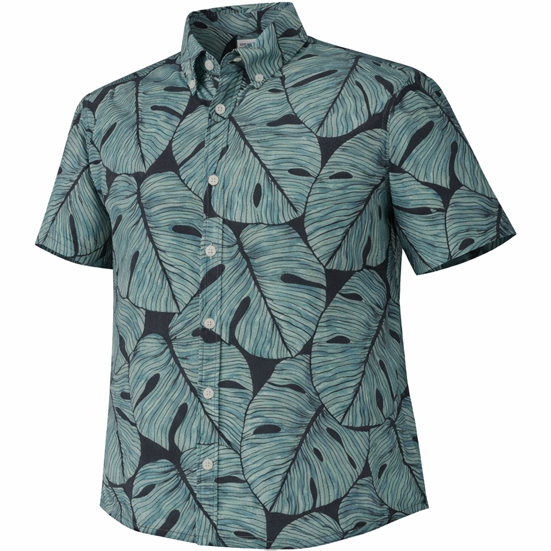 Rubberplant woven shirt lagoon short sleeve stretch button-down front view
