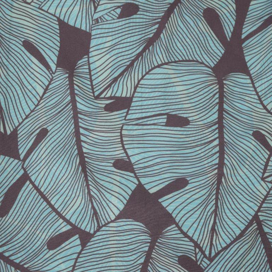 Rubberplant woven shirt lagoon tropical rubberplant pattern detail close up
