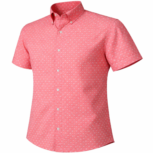 Starfish woven shirt melon short sleeve stretch button-down front view