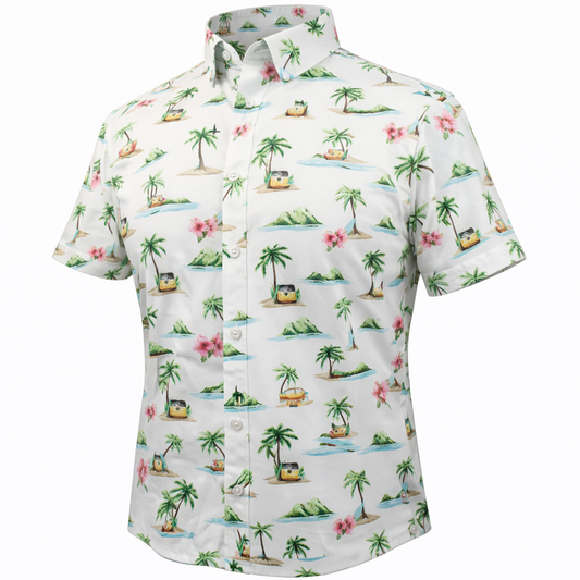 Surf Island woven shirt white short sleeve stretch button-down front view