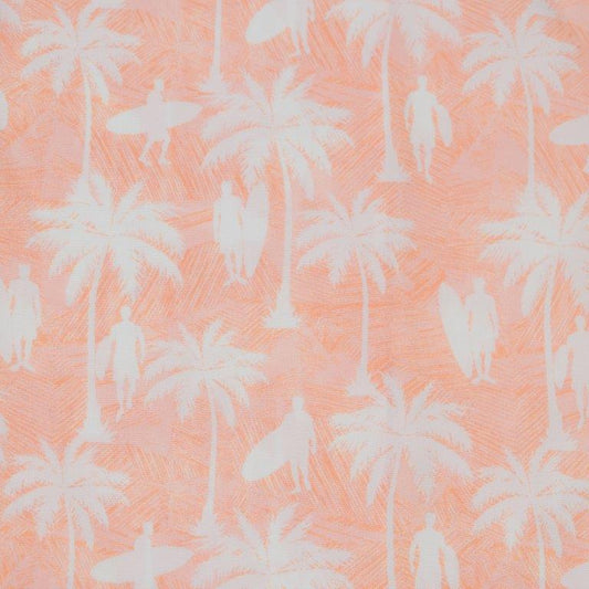 Surf Palm Swim Trunks peach surf palm pattern detail close up
