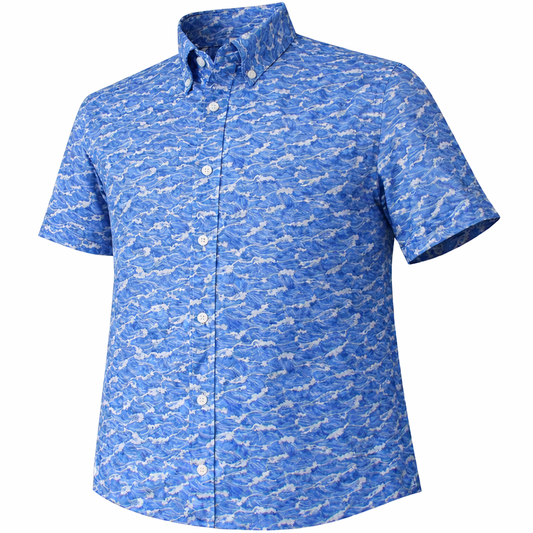 Tidal woven shirt blue short sleeve stretch button-down front view