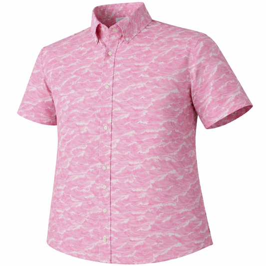 Tidal woven shirt pink short sleeve stretch button-down front view