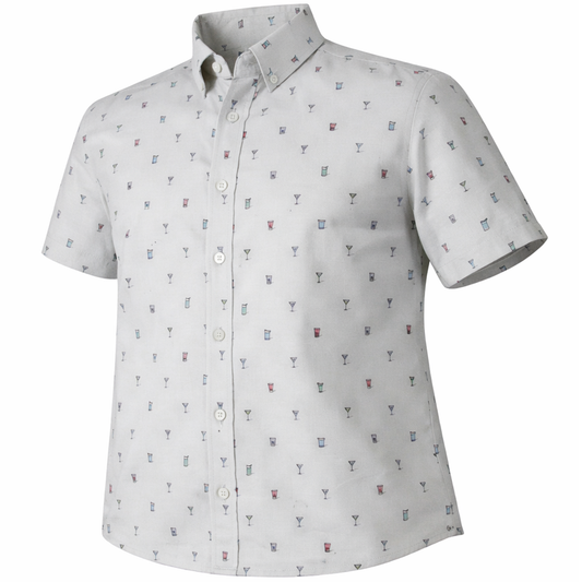 Tipple Oxford woven shirt silver short sleeve stretch button-down front view