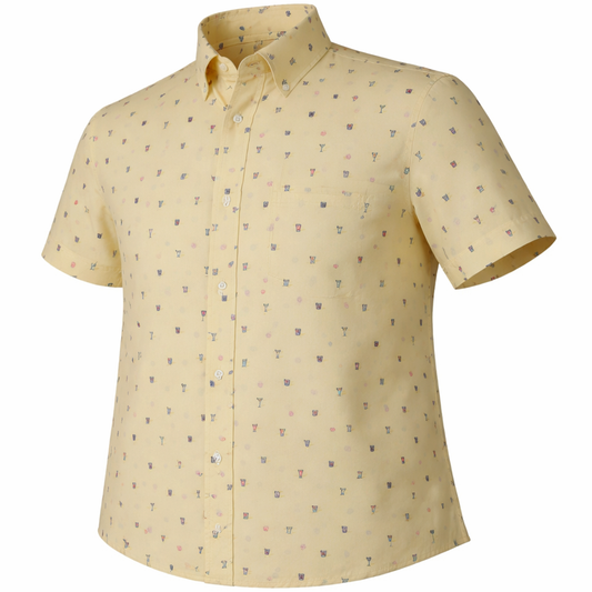 Tipple Oxford woven shirt yellow short sleeve stretch button-down front view