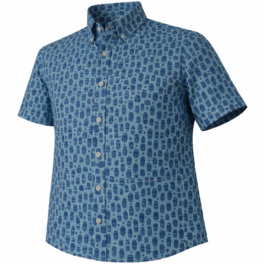 Tribal Masks woven shirt mint short sleeve stretch button-down front view