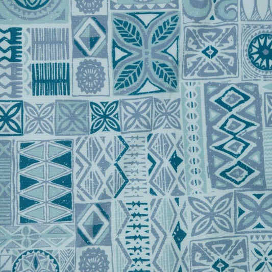 Tribal Tiles woven shirt ocean tribal tiles pattern detail close up