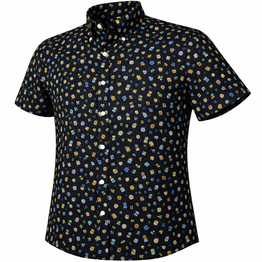 Tropical Drinks woven shirt smoke short sleeve stretch button-down front view