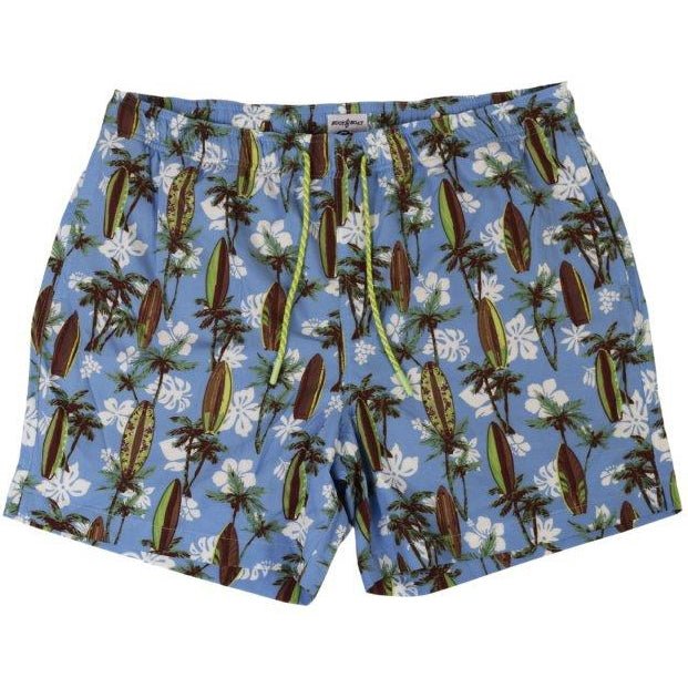 Tropical Surf swim trunks blue athletic fit quick dry front view