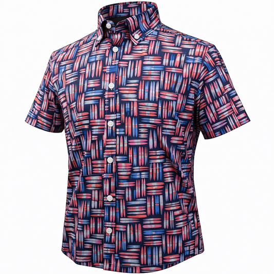 Water Skis woven shirt short sleeve stretch button-down front view