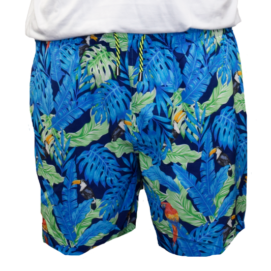 Tropical Birds Swim Trunks - Aqua