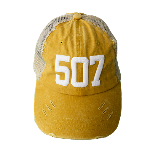 Mustard Hat, Matte White Thread