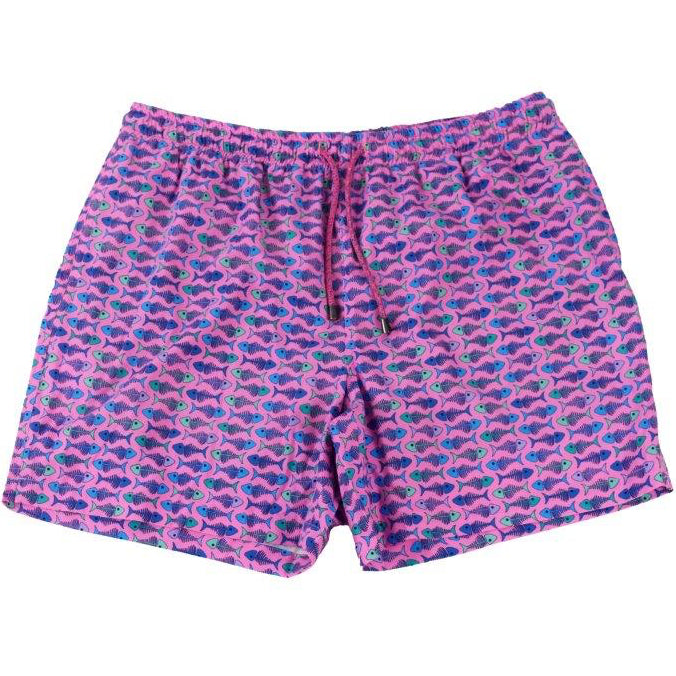 Fish Bones swim trunks pink athletic fit quick dry front view